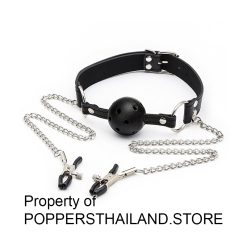 Ball Gag with Nipple Clamp Chain Set | ชุดปิดปากลูกบอลพร้อมสายหนีบหัวนม