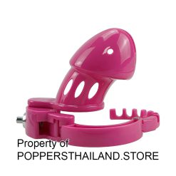 Glossy Pink Resin Male Chastity Cage with Lock | กรงขังอวัยวะเพศชายเรซินเงาสีชมพูพร้อมกุญแจ