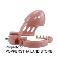 Glossy Nude Resin Male Chastity Cage with Lock | กรงขังอวัยวะเพศชายเรซินเงาสีเนู้ดพร้อมกุญแจ
