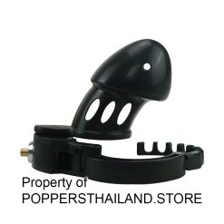 Glossy Black Resin Male Chastity Cage with Lock | กรงขังอวัยวะเพศชายเรซินเงาสีดำพร้อมกุญแจ