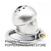 Polished Silver Metal Male Chastity Cage with Vented Cap & Lock | กรงขังอวัยวะเพศชายโลหะผิวเงาพร้อมฝาครอบระบายอากาศและกุญแจล็อก