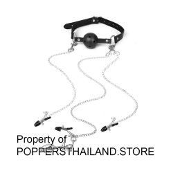Ball Gag Collar Set with Nipple Clamps & Anal Plug Attachment | เซ็ตลูกบอลอุดปากพร้อมที่หนีบหัวนมและปลั๊กก้น